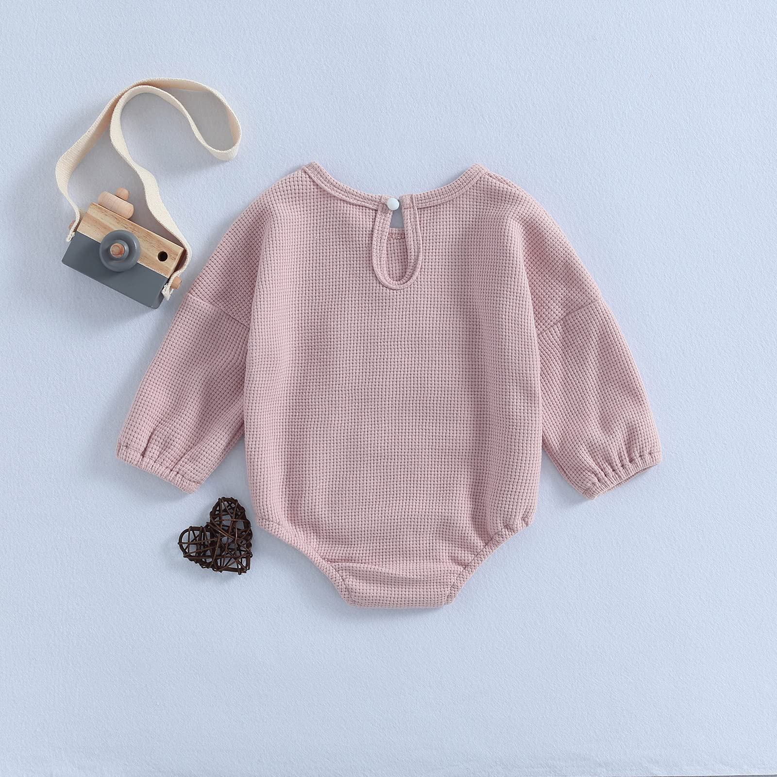 Cute Baby Sweatshirt Romper Waffle Knit Baby Clothes Infant Girl Boy Fall Winter Outfits (Pink-a, 18-24 Months)