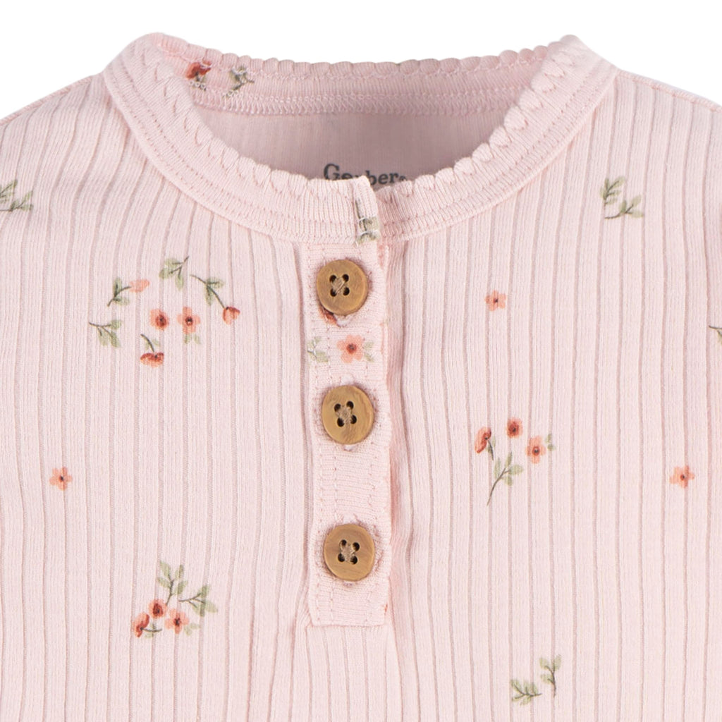 Gerber Baby Girls' 2-Pack Bodysuits, Floral, 3-6 Months