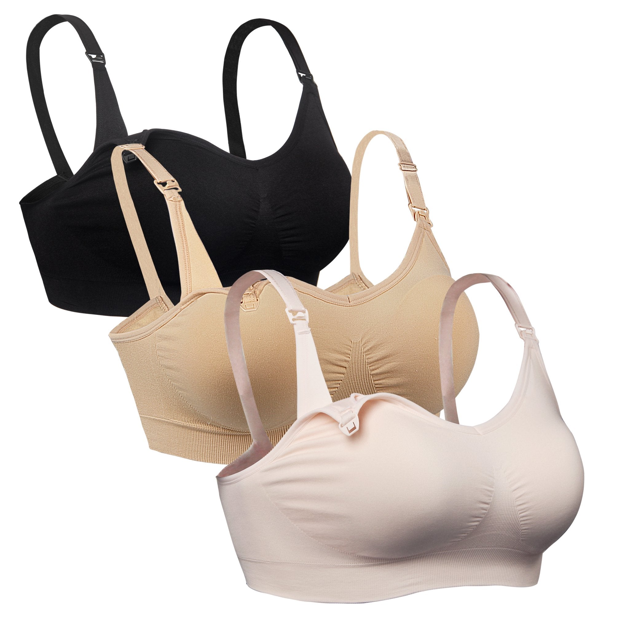 iloveSIA 3PACK Nursing & Pumping Bras, Black Pink Nude, XL