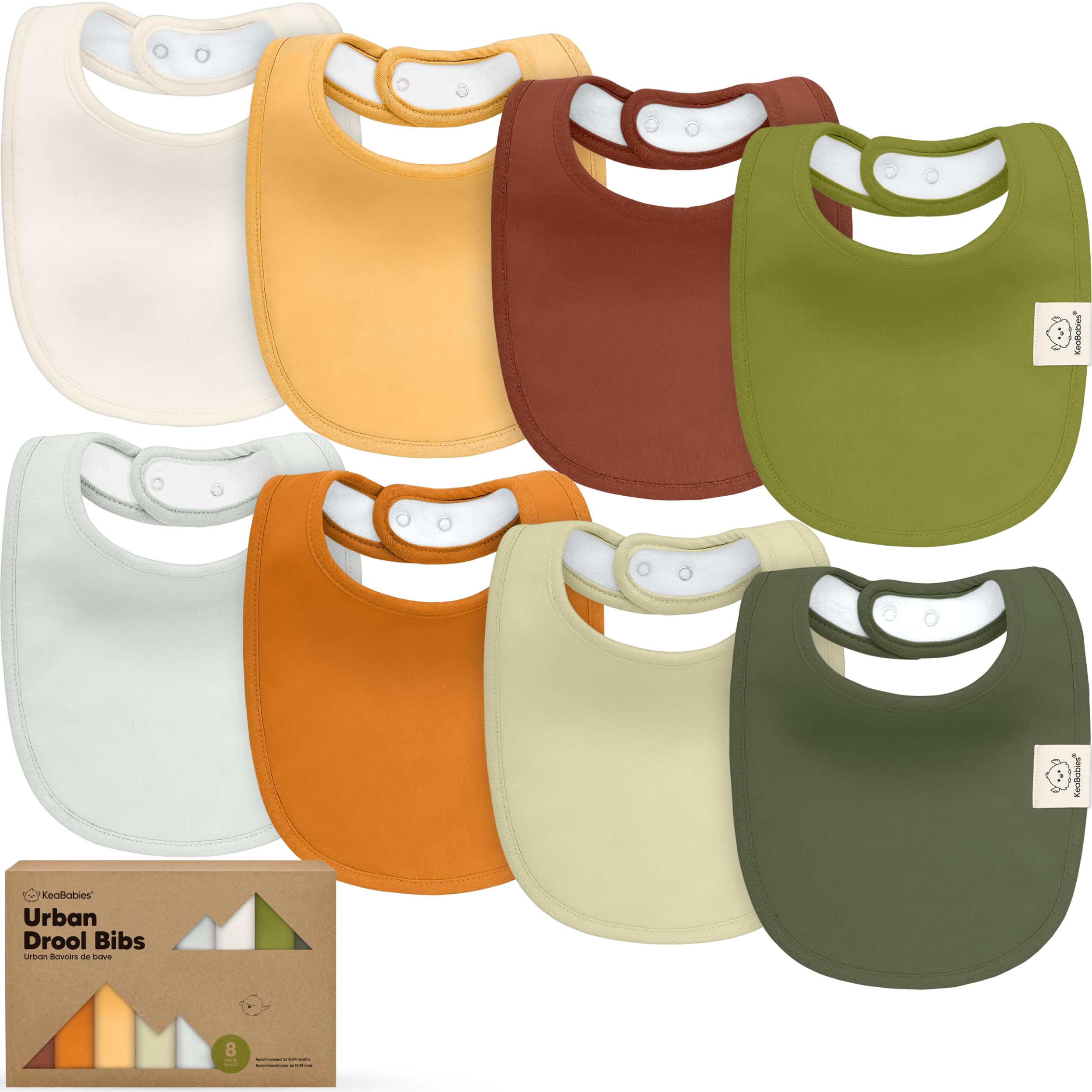 KeaBabies 8-Pack Organic Baby Bibs for Drooling and Teething (Sahara)