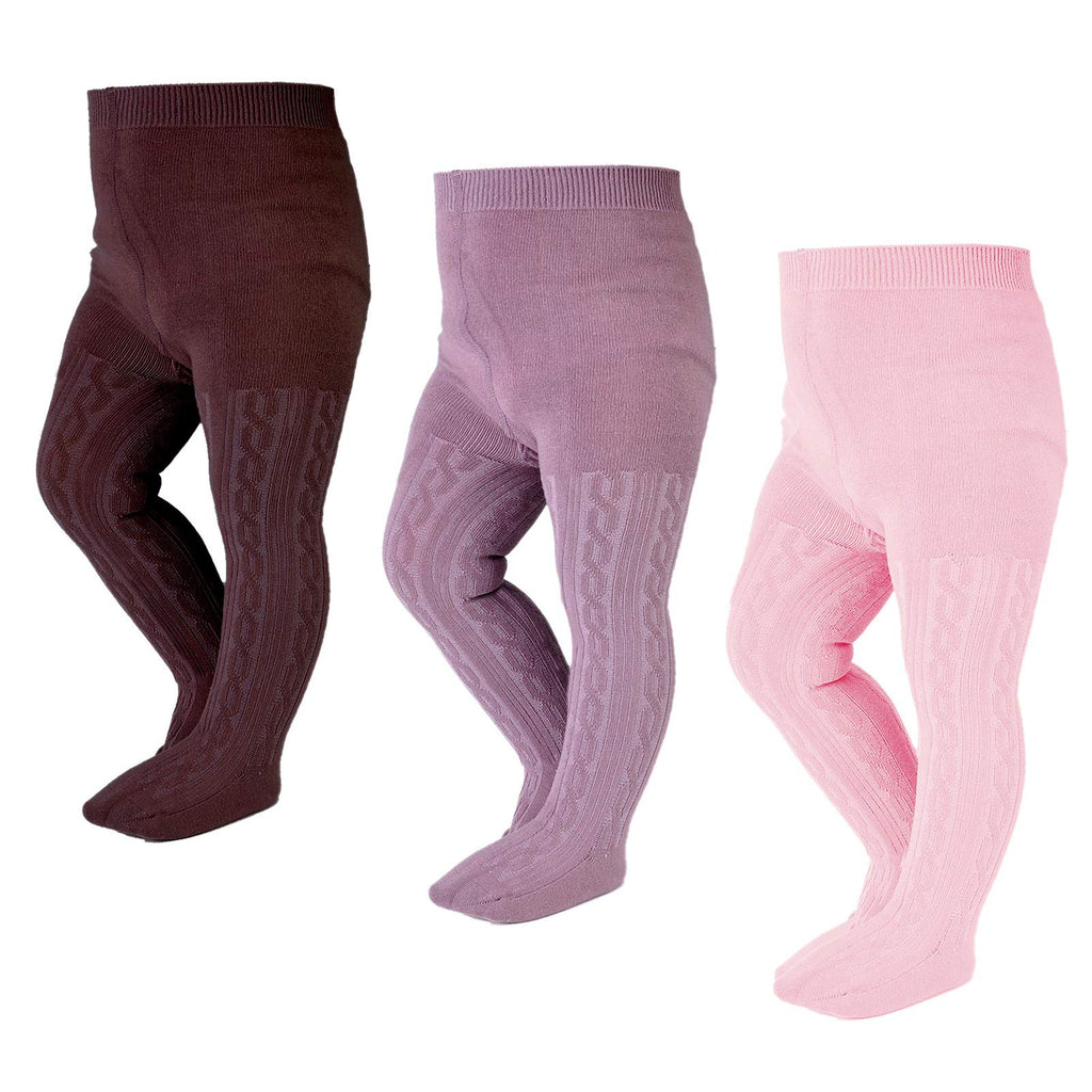 EPEIUS Baby Tights Toddler & Little Girls Cable Knit Tights Solid Cotton Stockings Seamless Footed Leggings Pantyhose Baby Clothes Dress Tights 6-8 Years,3 Pack,Brown/Purple/Pink
