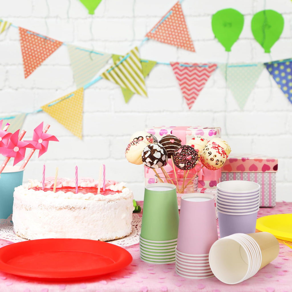 URATOT 120 Pieces 9 Ounce Disposable Paper Cups Pastel Rainbow Party Cups Drinking Cups for Party, DIY and Holiday, 6 Colors