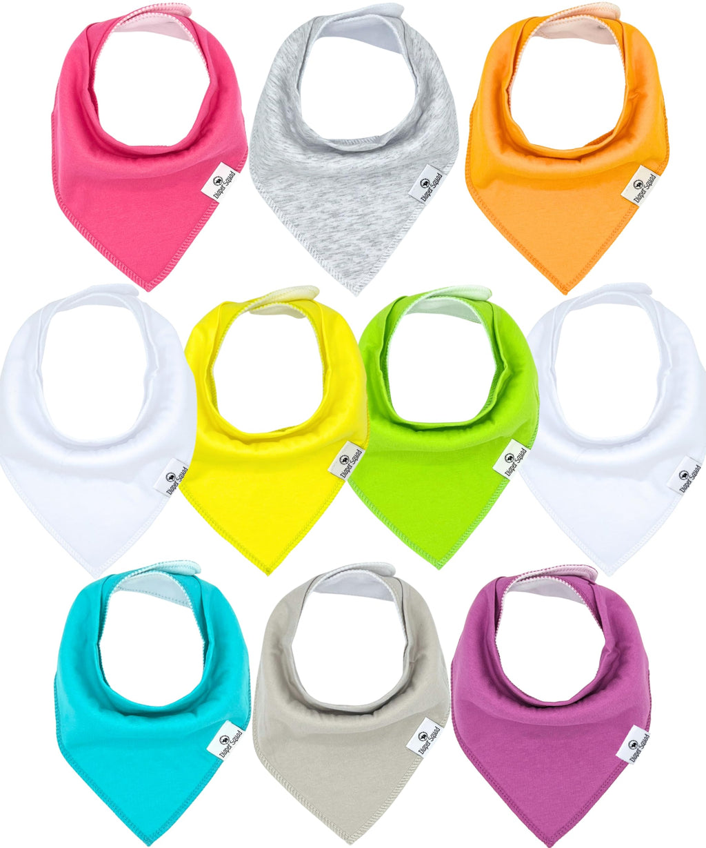 Diaper Squad 10-Pack Organic Cotton Baby Bibs for Baby Boy, Girl (Brights, 10-Pack)