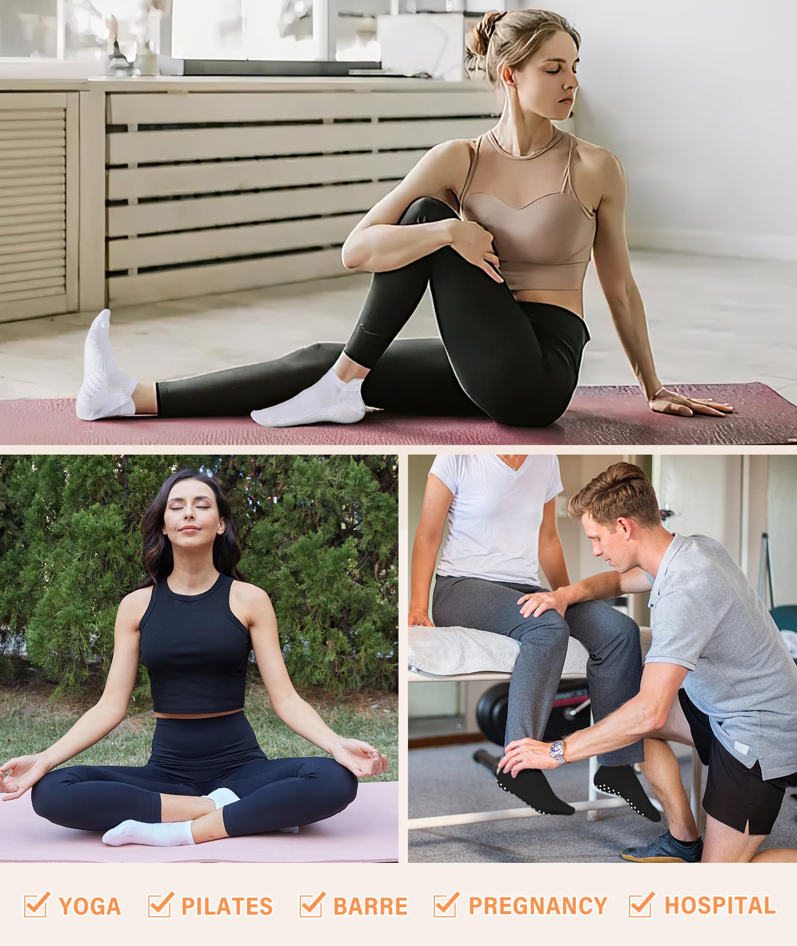 DIBAOLONG Pilates Socks with Grips for Women Yoga & Barre - Non Slip 3-Pairs Grippy Ankle Socks