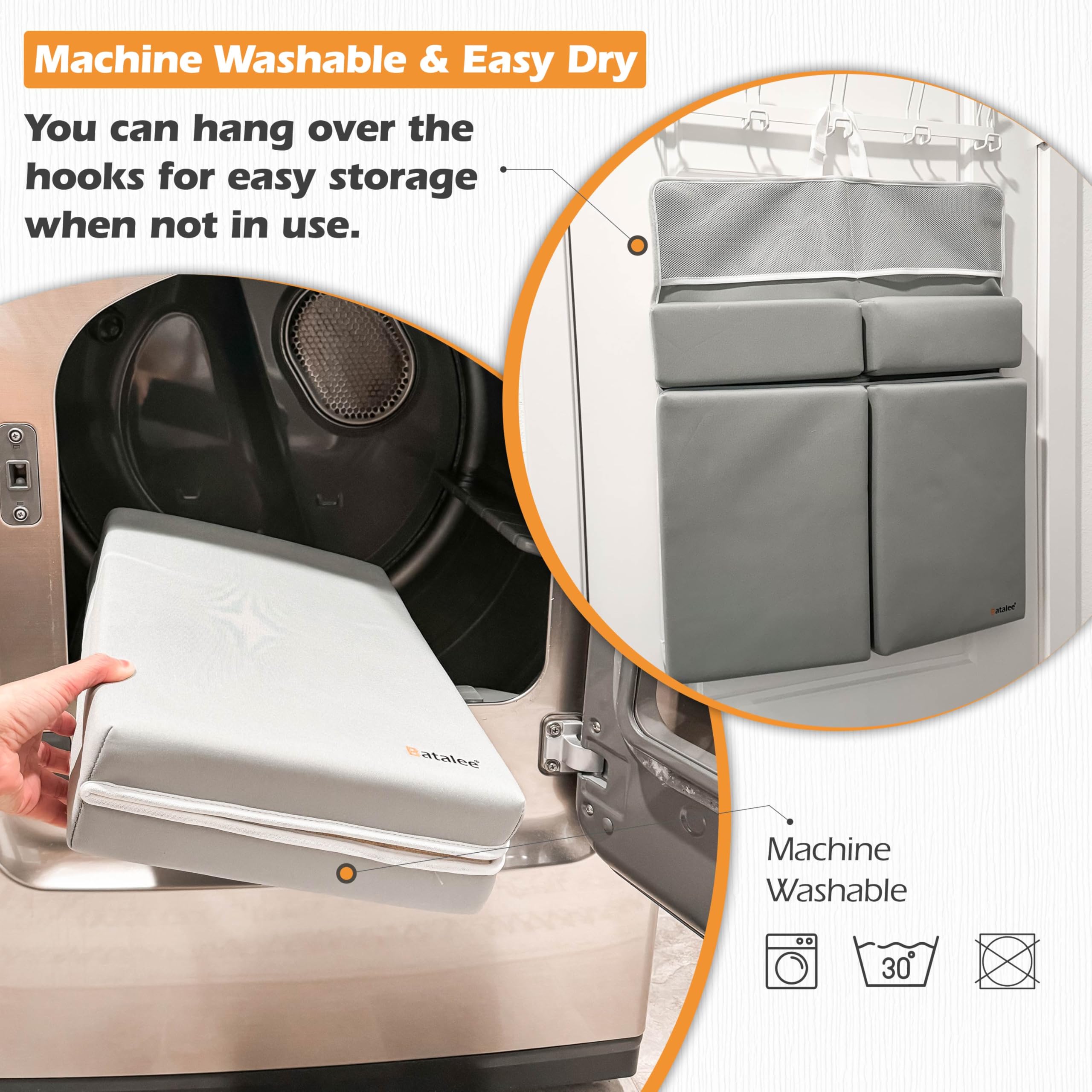 BATALEE Bath Kneeler and Elbow Rest Pad Set - Baby Bath Kneeler, Bathtub Kneeling Pad, Kneeling Pad for Bathing Baby, Knee & Elbow Saver with 4 Toy Organizer Pockets, X-Large 22 × 15 in, Gray