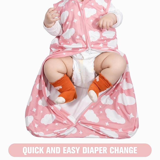 Baby Sleep Sack 12-18 Months Baby Wearable Blanket 100% Rayon Cotton 2-Way Zipper Toddler Sleeping Sack，Comfy Soft Lightweight TOG 0.3（Cloud）