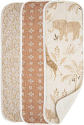 Crane Baby Muslin Baby Burp Cloths Set of 3, Safari Animal Print, 100% Cotton, Absorbent, Lightweight, 7"X20", Baby Newborn Essentials, Safari Baby Stuff