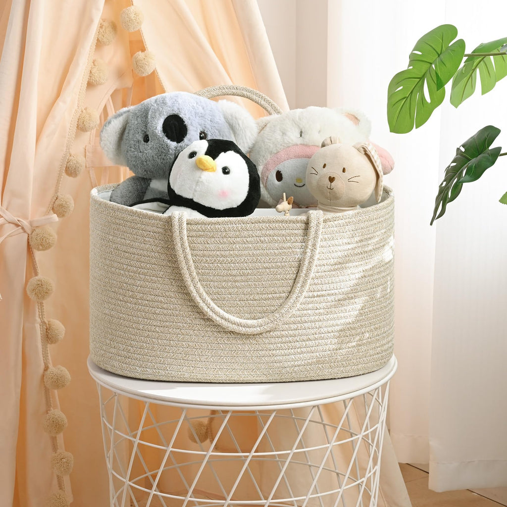 19L Baby Diaper Caddy Organizer, 16.8"x9.8"x9" Cotton Rope Diaper Basket, Changing Table Storage Caddy With Removable Divider, Baby Basket for Nursery, Car, Diapers, Baby Shower Gifts for Newborn