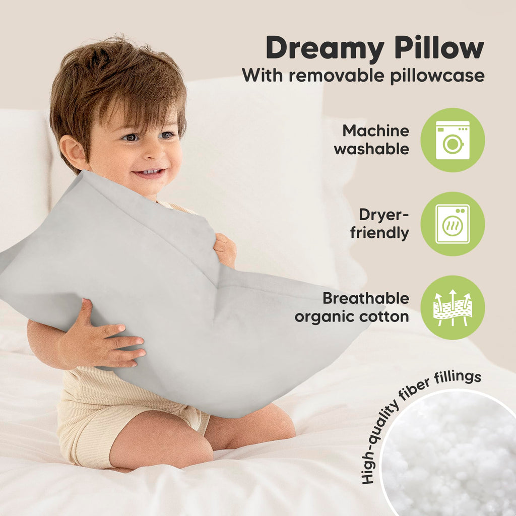 Toddler Pillow with Pillowcase, 13x18 My Little Dreamy Pillow (French Gray)