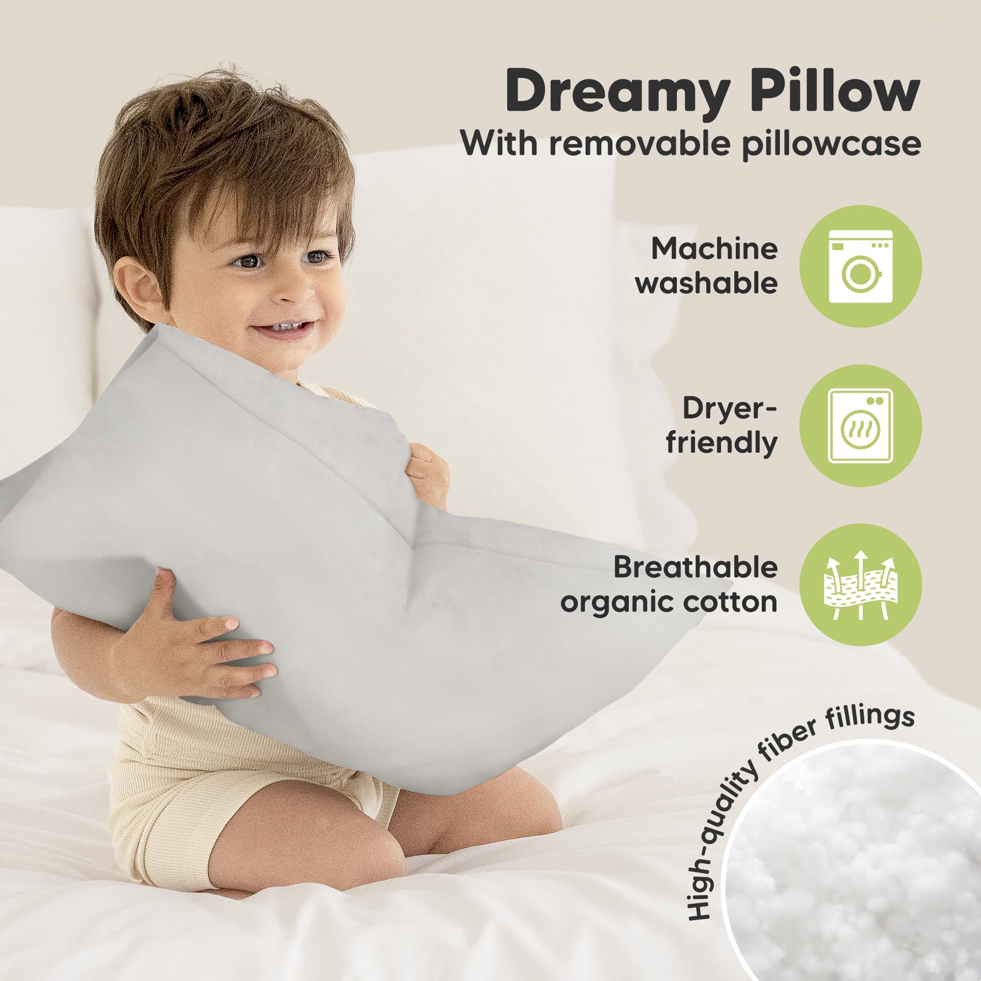 Toddler Pillow with Pillowcase, 13x18 My Little Dreamy Pillow (French Gray)