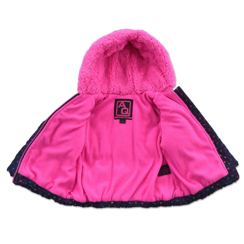 Arctic Quest Little Girls Bib Snow Pants and Ski Jacket Water-Resistant Snowsuit For Kids Winter Jacket For Girls Hooded, Navy/Pink, 3T