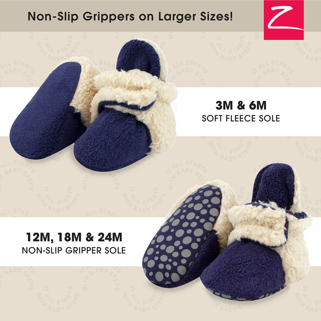Zutano Cozie Fleece Baby Booties with Grippers, True Navy Furry, 12 Months