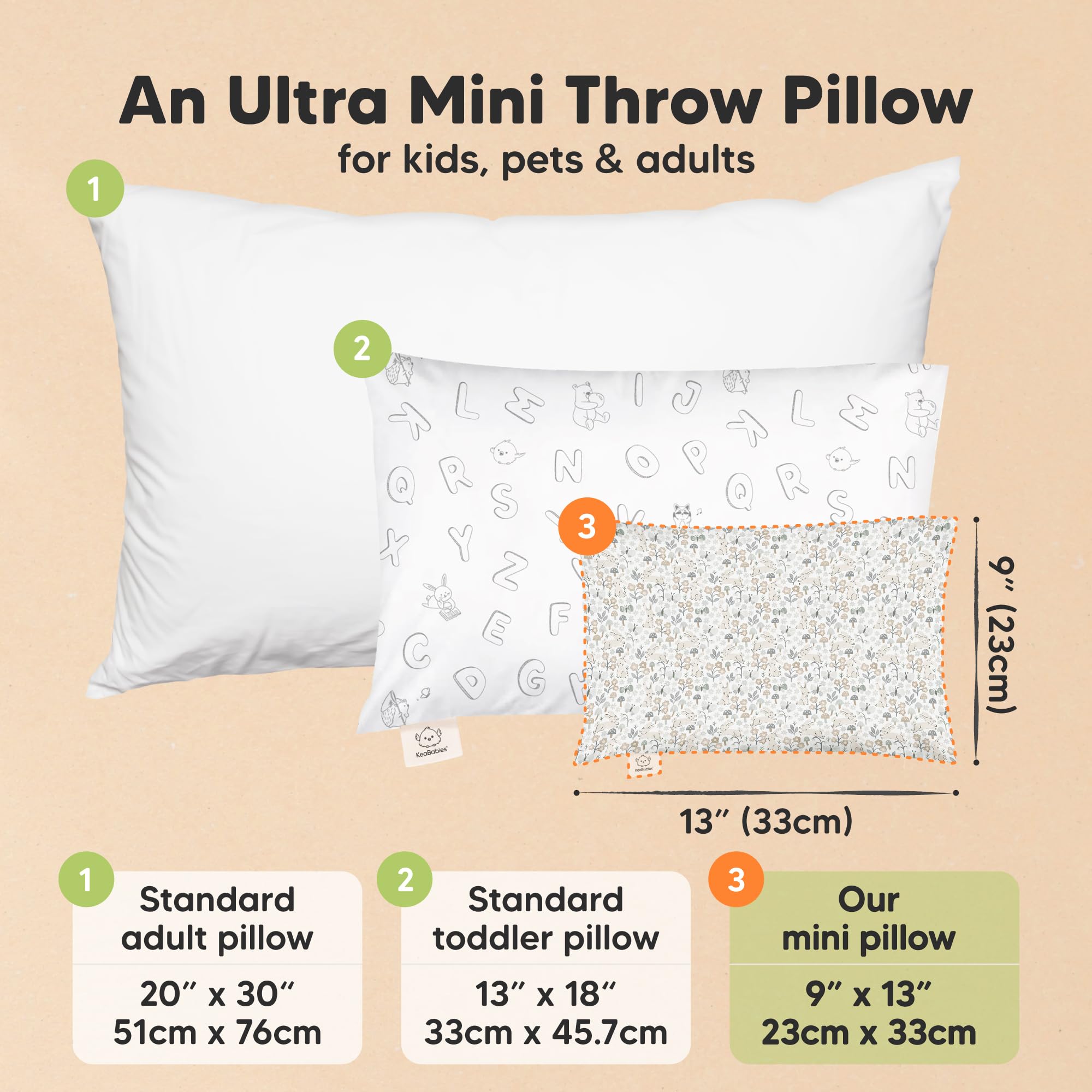 Mini Toddler Pillow with Pillowcase, 9x13 My Little Dreamy Pillow (Prairie)