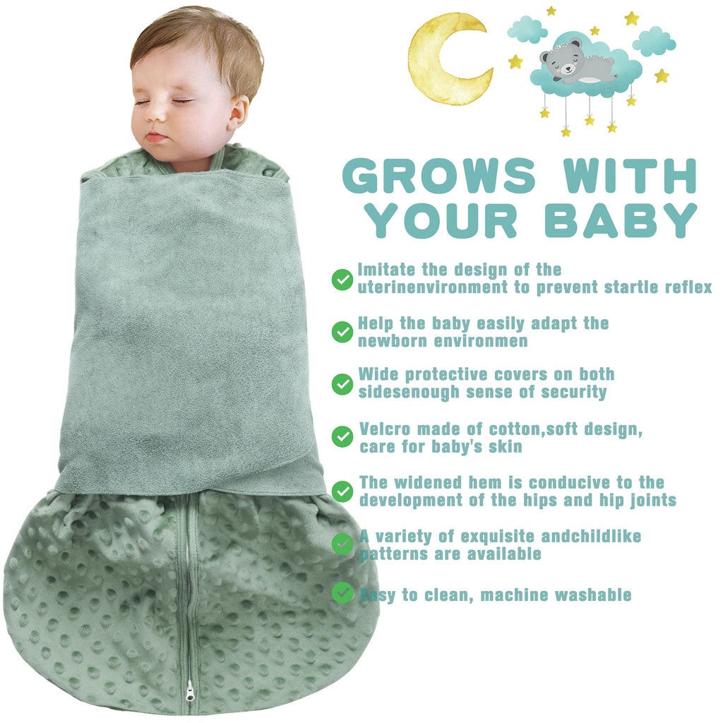 BSTOPPT Fleece Newborn Sleep Sack Baby Swaddle,3-Way Adjustable Wearable Blanket,2 Pack Fleece Swaddling sleeping bag TOG 2.0， (Blue&Green, 0-3 Months)