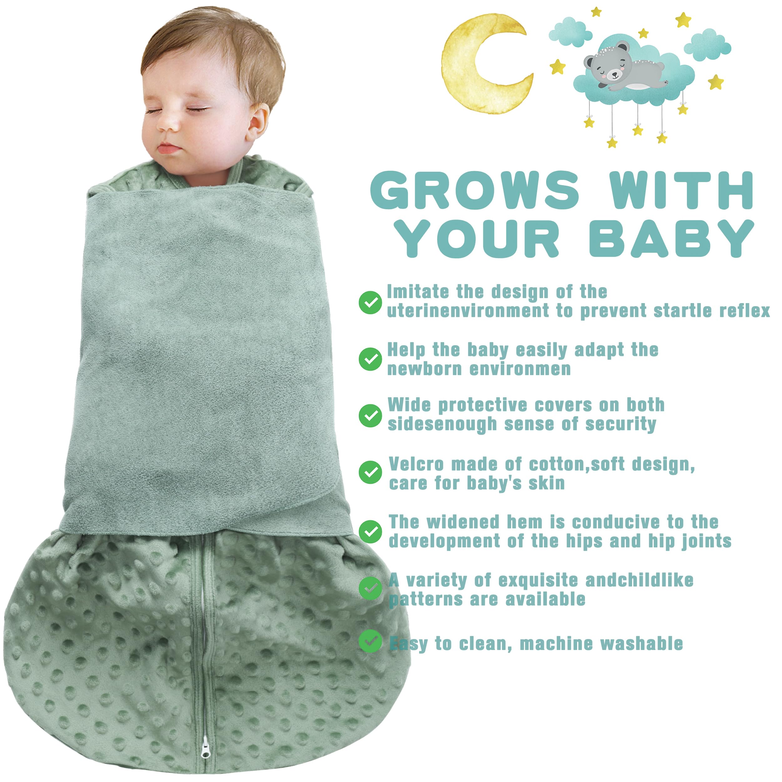 BSTOPPT Fleece Newborn Sleep Sack Baby Swaddle,3-Way Adjustable Wearable Blanket,2 Pack Fleece Swaddling sleeping bag TOG 2.0， (Blue&Green, 0-3 Months)