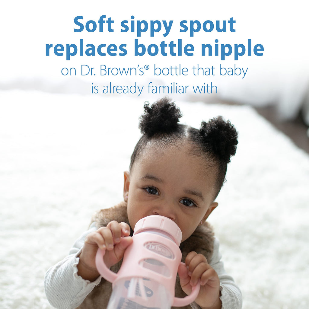 Dr. Brown's Milestones Wide-Neck Sippy Spout Bottle with Silicone Handles 9 oz/270 mL, Pink, 1-Pack