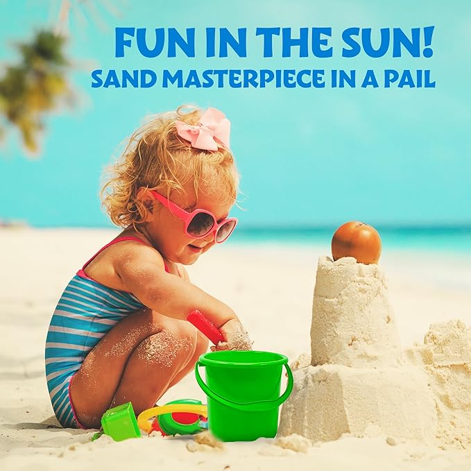 Podzly 12 Pack Beach Pails Sand Buckets - 7" Large Beach Pails with Handles for Kids - Colorful Beach Toys for Sand Molds & Castles - Great Sand Buckets - Fun and Learning Accessory for Kids!