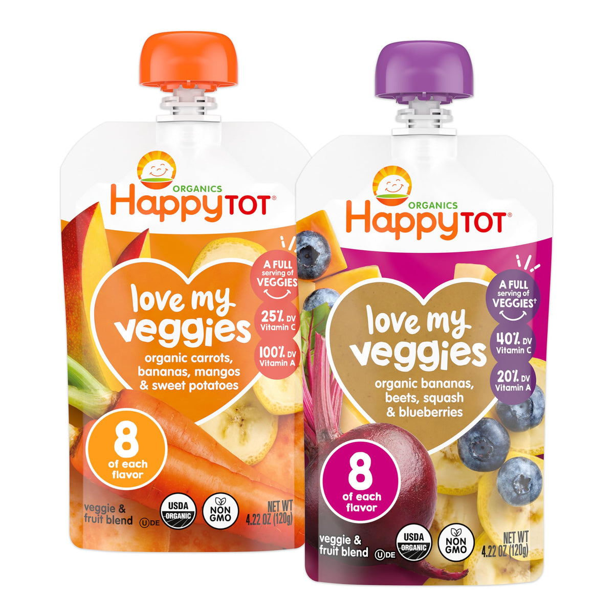 Happy Tot Organics Stage 4 Baby Food Pouches,Gluten Free, Vegan Snack, Love My Veggies, Fruit & Veggies Puree,Squash, Pumpkin & Bananas 4.22 oz Pouch (Pack of 16)