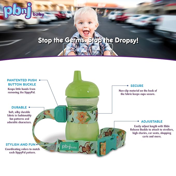 PBnJ Baby SippyPal Sippy Cup Holder Strap Leash Tether (Dinosaur 2-Pack)