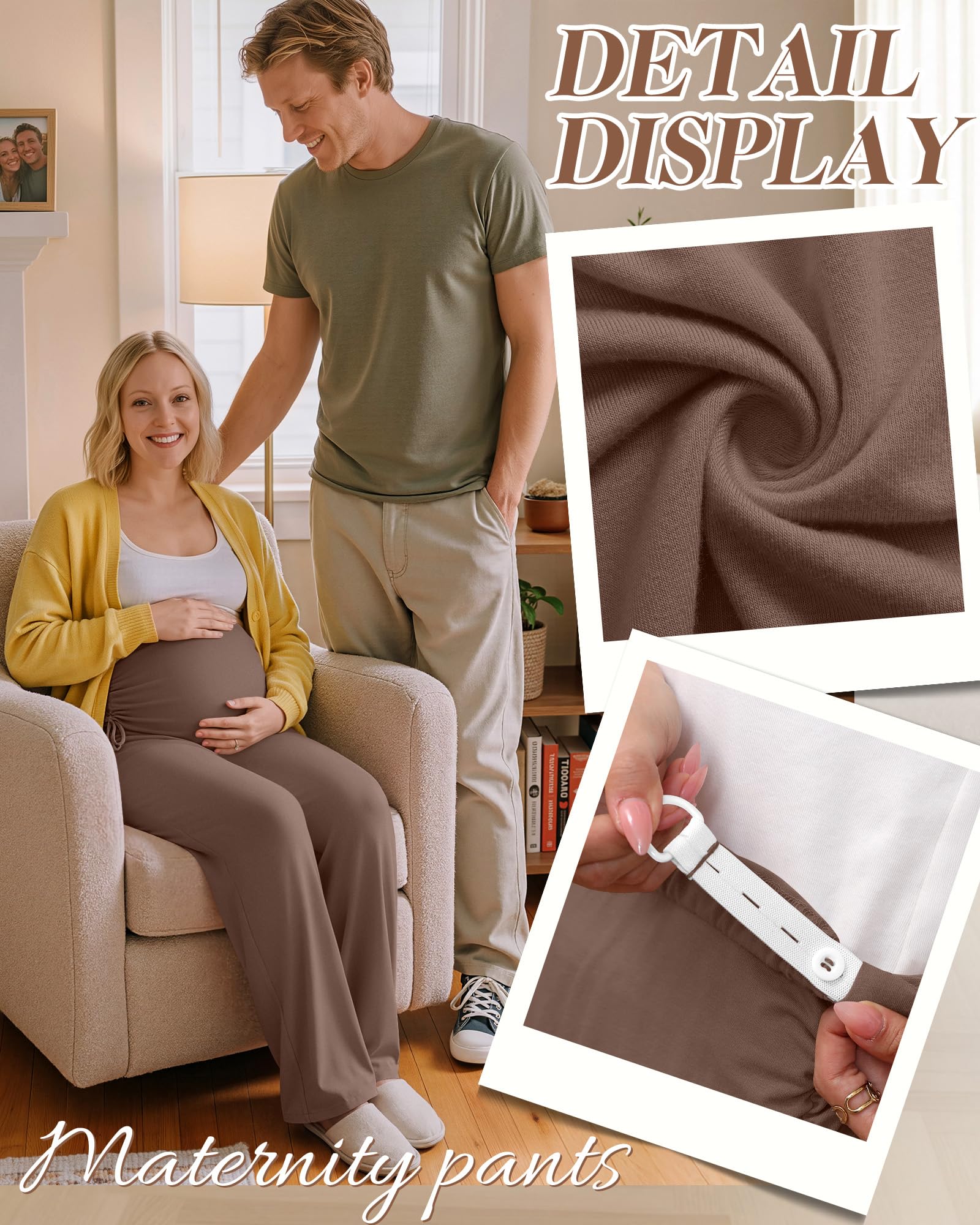 Neer 3 Pack Women's Maternity Lounge Pants,Coffee, Olive Green, Black,Large