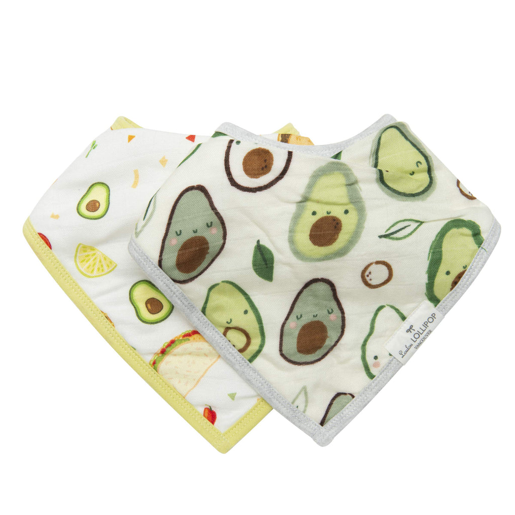 Loulou Lollipop Soft Breathable and Absorbent Muslin Bandana Bib Drool Bib Set for Baby Girl and Boy, Adjustable 3 to 36 Months, 2 Pack - Avocado