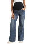 Foucome Maternity Jeans Wide Leg Trendy Pregnancy Denim Pants Dark Blue XXL