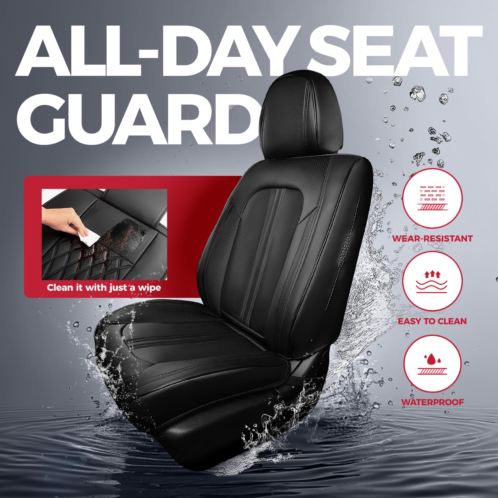 FREESOO Leather Seat Covers Full Set for Cars Trucks SUV, Black