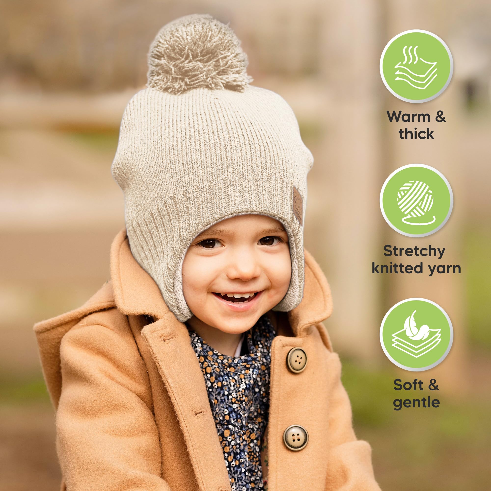 KeaBabies Baby Beanies, Winter Baby Hats for Boys, Girls (Cream, 6-36M)