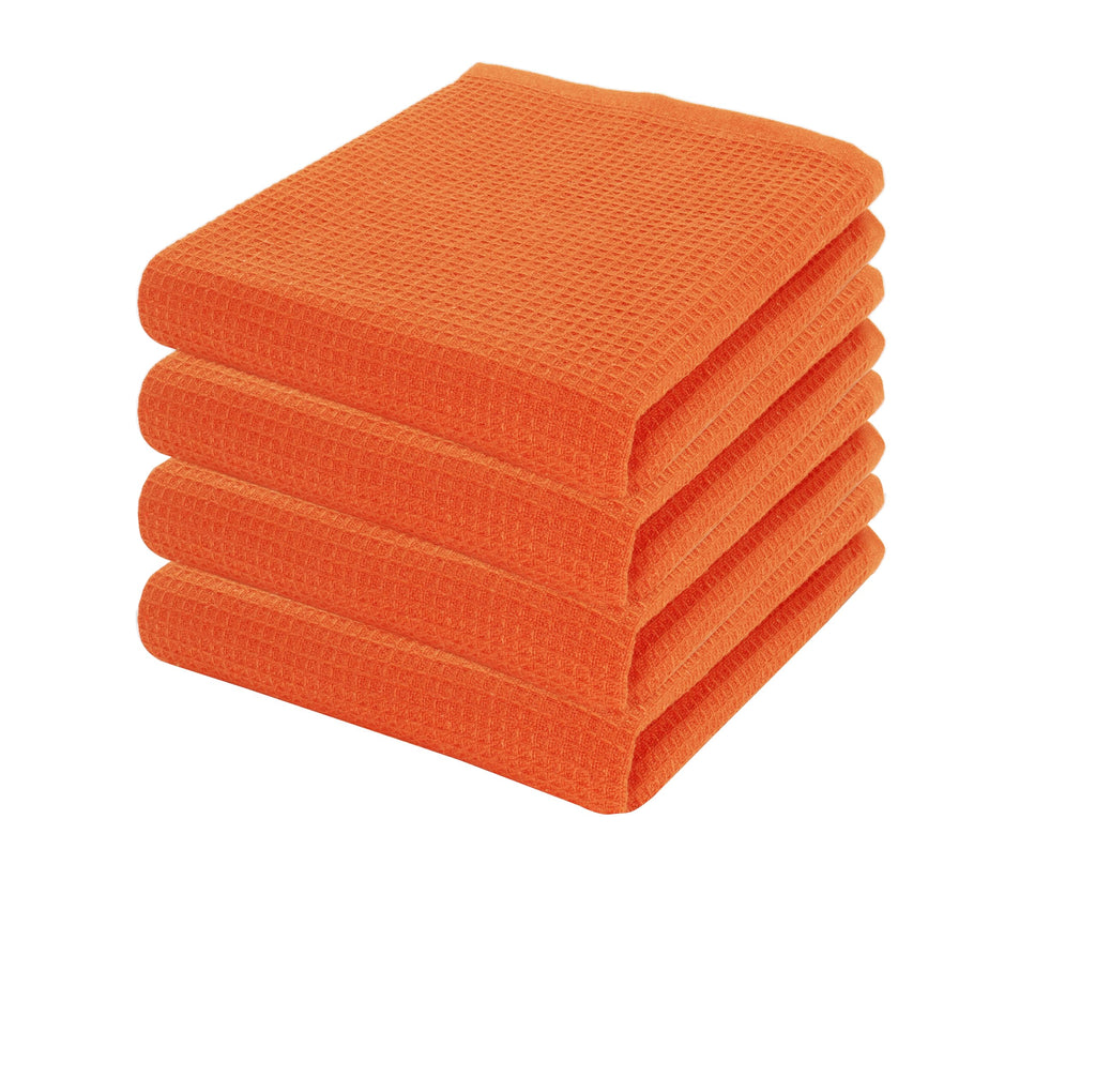 PurpleEssences Waffle Weave Kitchen Towel, 100% Cotton - 15x25 Inches with Hanging Loop, Ultra Soft Absorbent Quick Drying Dish Cloth, Tea and Hand Towels, 4 Pack - Spring Easter Summer - Orange