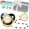 Custom Pacifier with Name, Personalized Pacifier Clip Set with Gift Box, Glitter Crystal Luxury Bling Soother Dummy, Ideal Gift for Boys Baby Shower, Christmas, Birthday, Newborn Photography(Black)