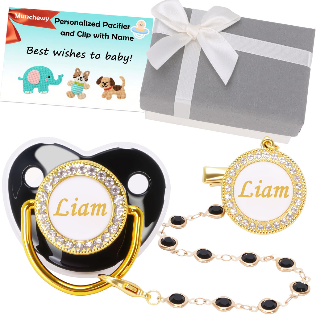 Munchewy Custom Made Pacifier with Name for Newborn Baby Boys Gift(Black)