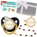 Munchewy Custom Made Pacifier with Name for Newborn Baby Boys Gift(Black)