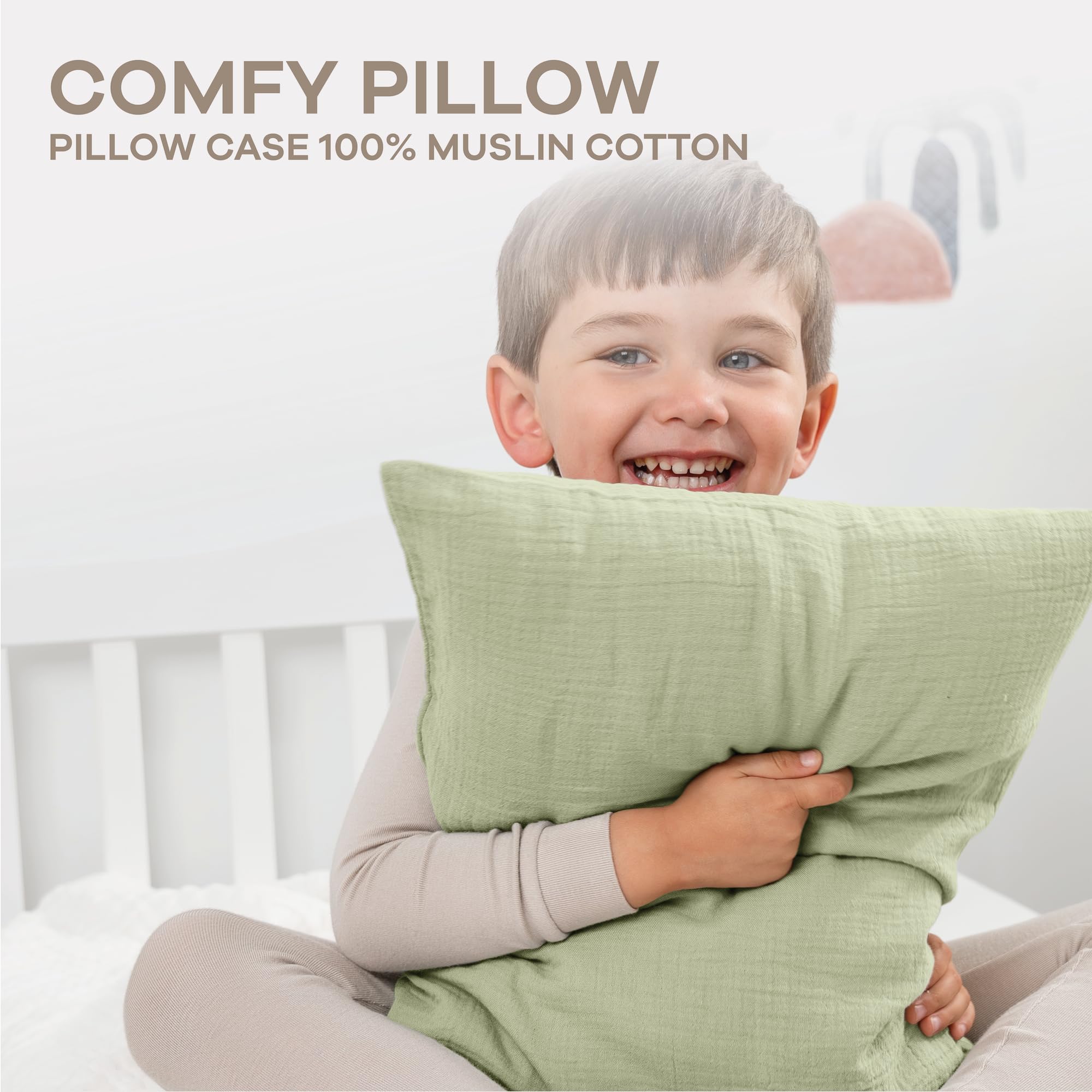 Comfy Cubs Toddler Pillow with Muslin Pillowcase, 13 x 18 in, 2 Pack - Lightweight, Breathable Microfiber Fill for Sleeping and Travel - Soft and Cozy Small Pillow for Toddlers - Sage