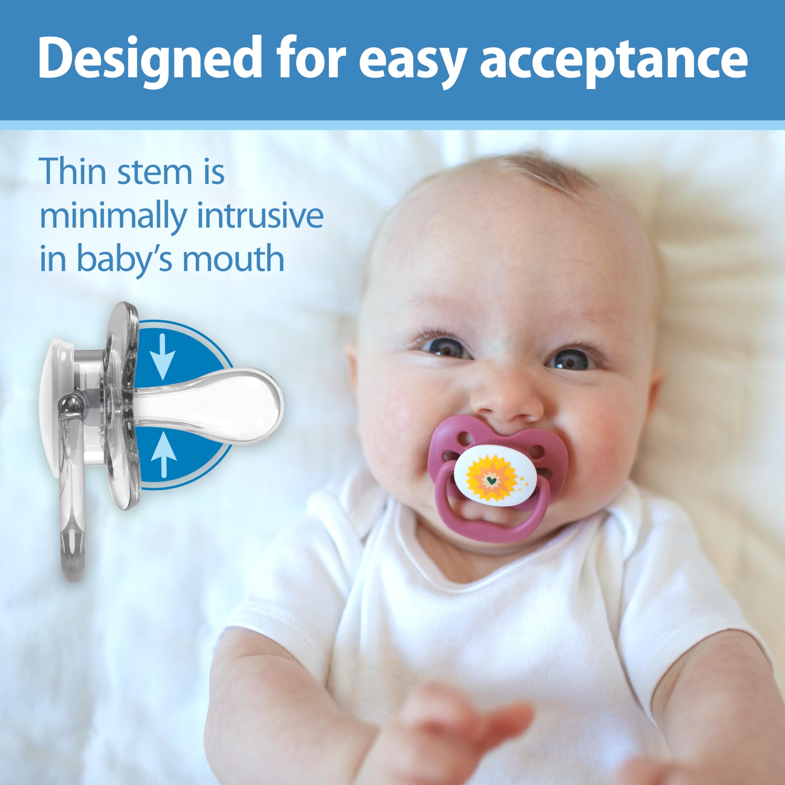 Dr. Brown's Advantage Baby Pacifier, Fully Symmetrical Soother with Soft Silicone Bulb, Lavender Love, 0-6m, BPA Free, 2 Pack
