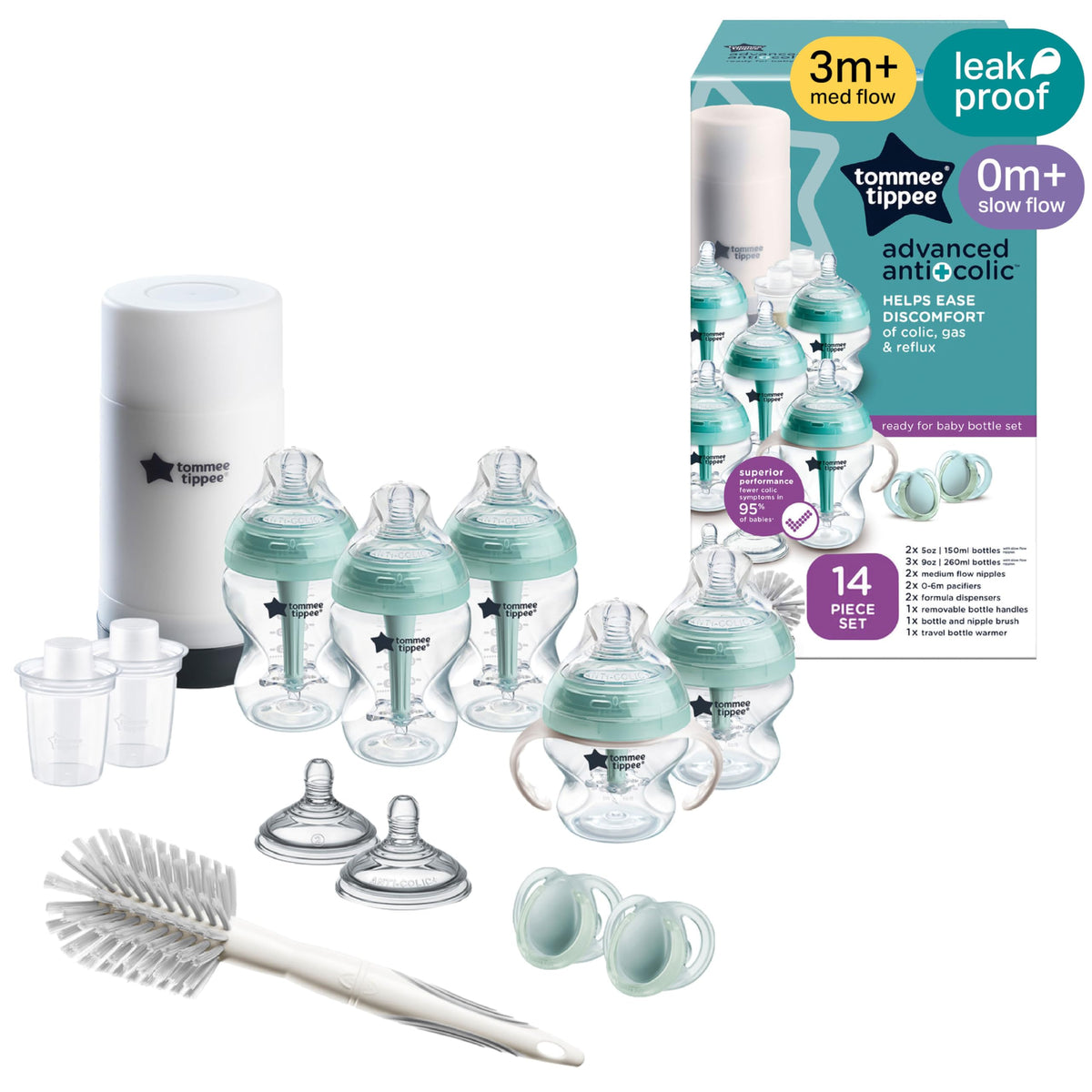 Tommee Tippee Advanced Anti-Colic 5 oz BPA Free Baby Bottles, Newborn 0+ Months, Slow Flow Breast-Like Nipple, Unique Design Keeps Air Away from Milk and Baby, Clear, Pack of 2