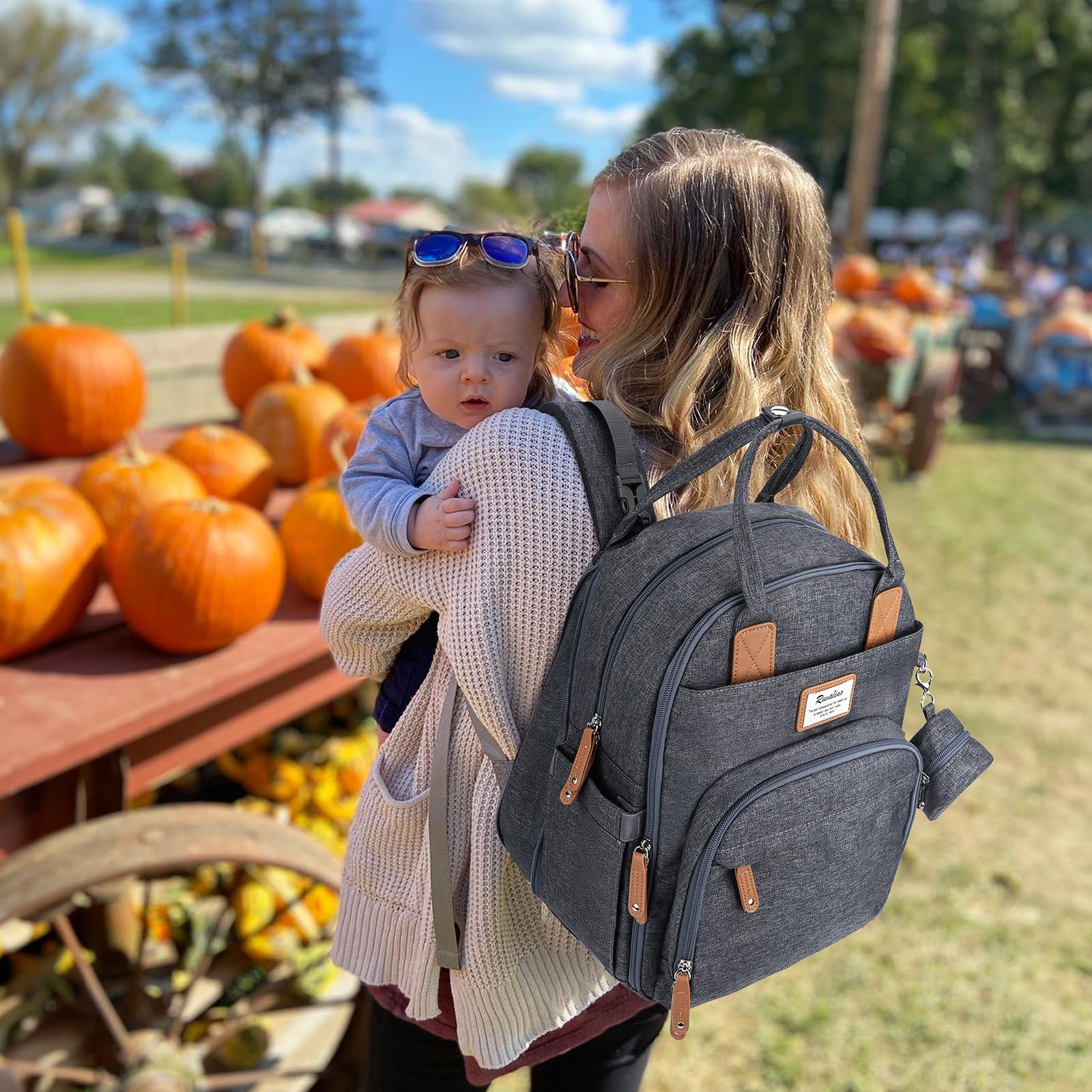 RUVALINO Diaper Bag Backpack-Expandable Baby Bag with up to 50% Capacity -Baby Essentials Bag with Changing Pad Insulated Bottle Holders & Pacifier Case, Waterproof, Dark Gray XL