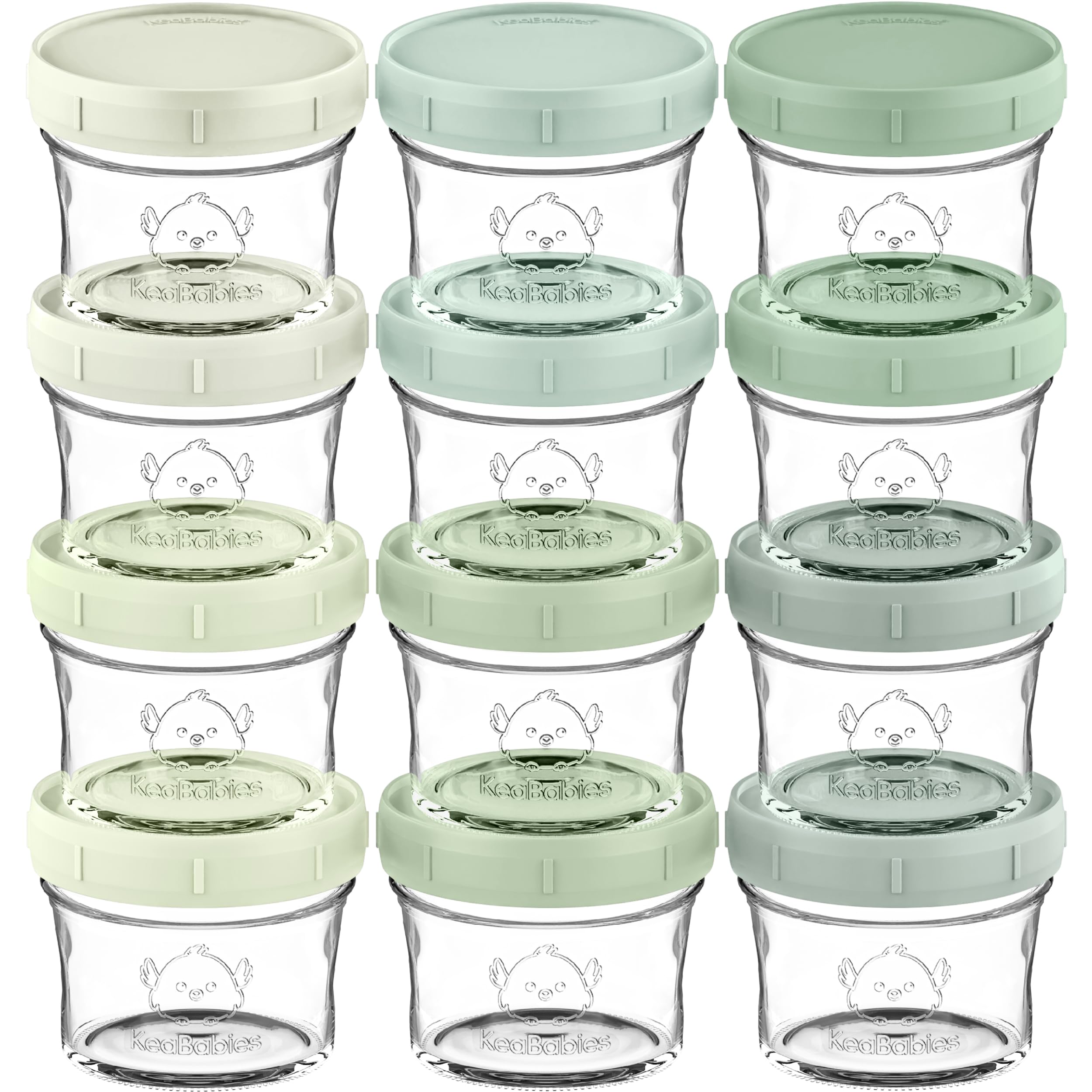 KeaBabies 12pk 4oz Glass Baby Food Containers with Lids, Leak-Proof (Sage)