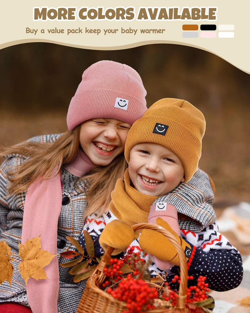 Baby Beanie Mittens Scarf Set,Toddler Kids Winter Hat and Thermal Gloves Neck Warmer Set for Girls Boys Beige