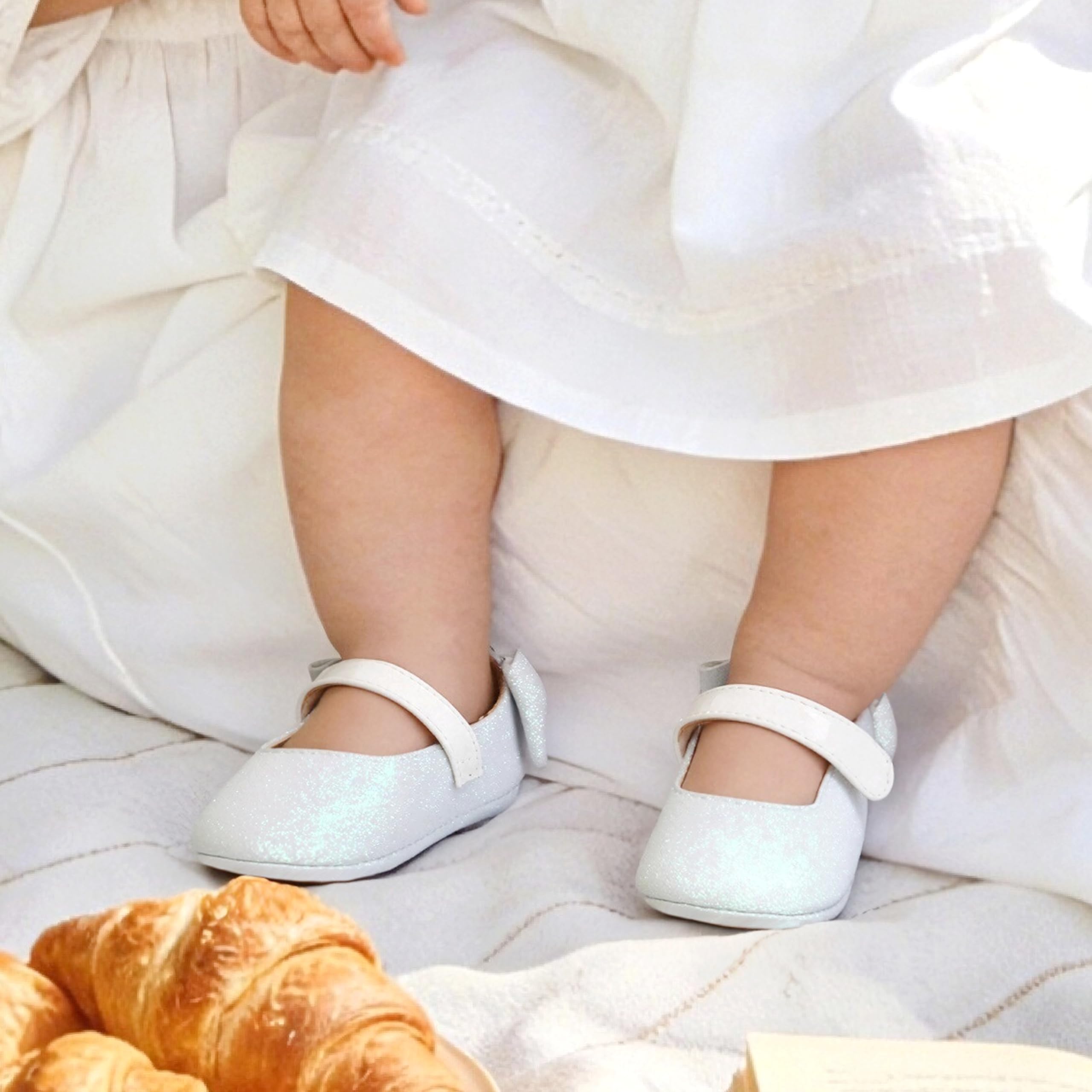 Felix & Flora White Baby Shoes Girl 12-18 Months - Infant Baby Walking Shoes Moccasinss Rubber Sole Crib Shoes(White,12-18 Months)