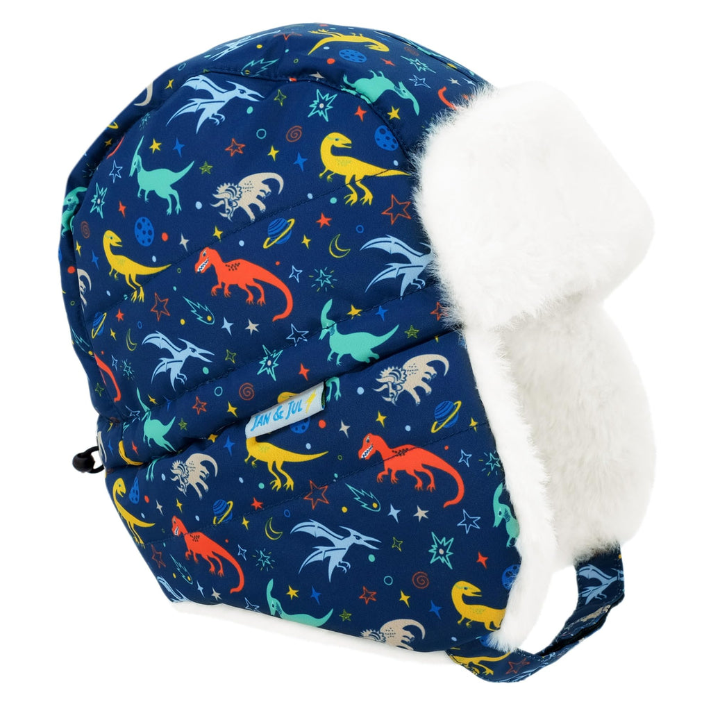 JAN & JUL Toasty-Dry Trapper Hat for Baby and Kids (Space Dinos, XL)