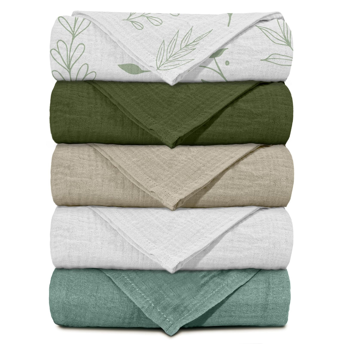 Muslin Receiving Blankets 5 Pack, Soft Swaddle Wraps for Newborn Babies