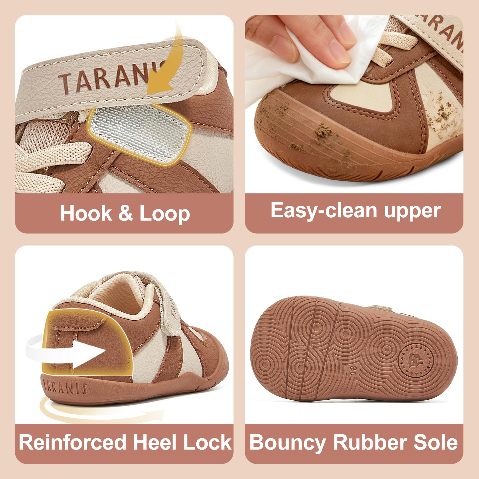 TARANIS Infant/Toddler Shoes Baby Sneaker Boy Girl First Walking Shoes Lightweight Non-Slip Newborn Crib Shoes A Brown16