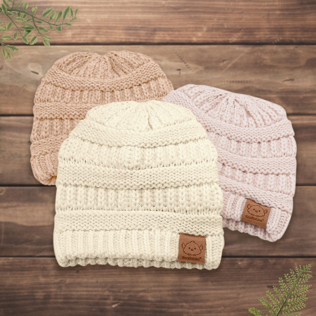KeaBabies 3-Pack Baby Beanies for Boys, Girls,Soft Cute Baby Hat (Tea Rose, 6-36M)