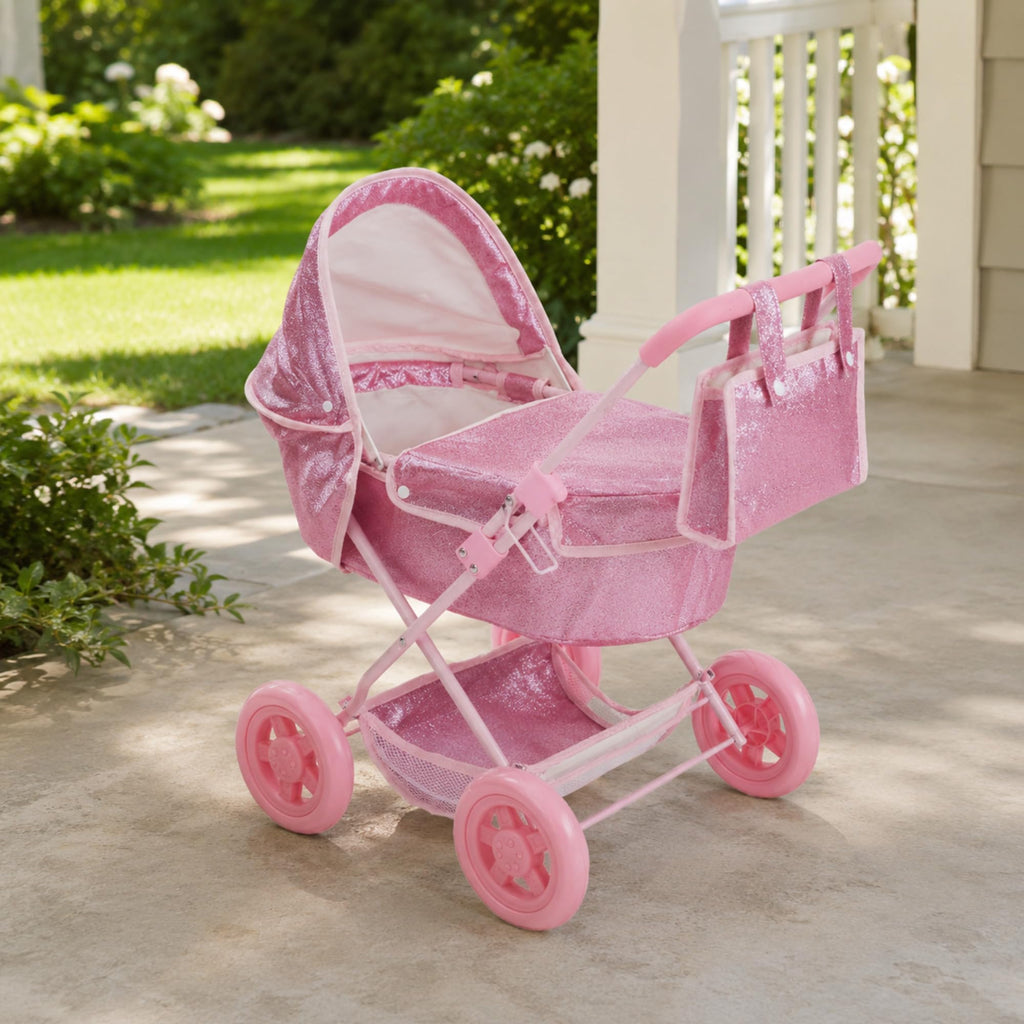 Olivia's Little World Baby Doll Bassinet Pram, Hot Pink Glitter