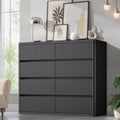 Standifurno Black Dresser for Bedroom, 8 Drawers Double Fluted Dressers, Modern Chest of Drawers with Curved Profile, Handleless, Storage Closet Dressers for Bedroom, Living Room, Entryways