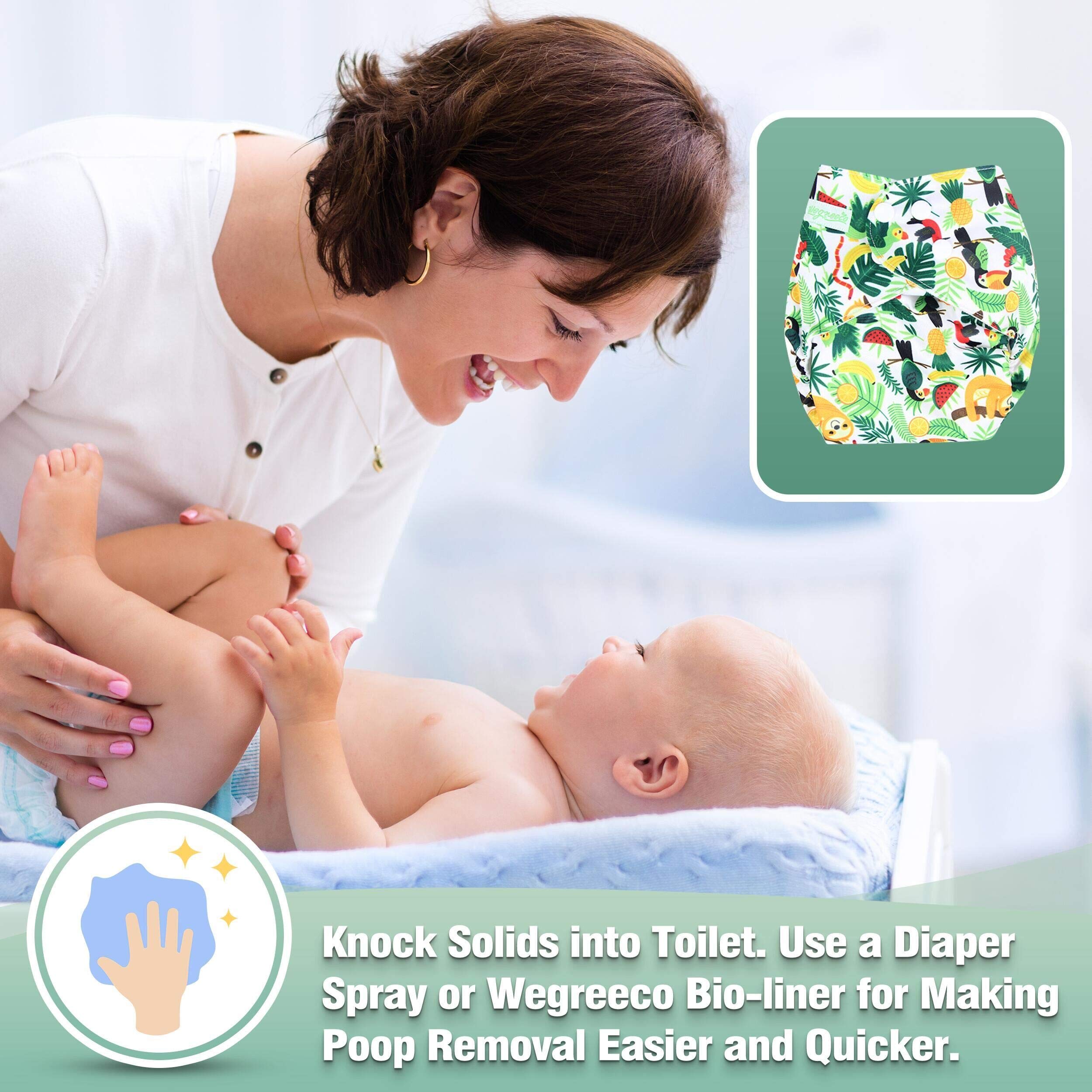 wegreeco Cloth Diapers 6 Pack with 6 Inserts & 1 Wet Bag, Washable Cloth Diapers for Babies, One Size Adjustable Reusable (Fruits, Animals)
