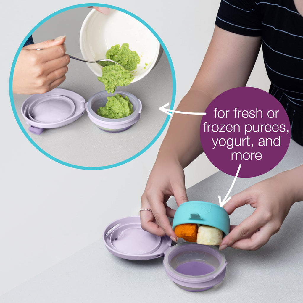 b.box Fill + Feed (Peony) | Reusable Baby Food Pouch | For Babies & Toddlers 4m+ | Silicone/Nylon Pouch, BPA-Free Lid | Dishwasher & Microwave Safe | 110mL (3.7oz, ½ Cup) Capacity