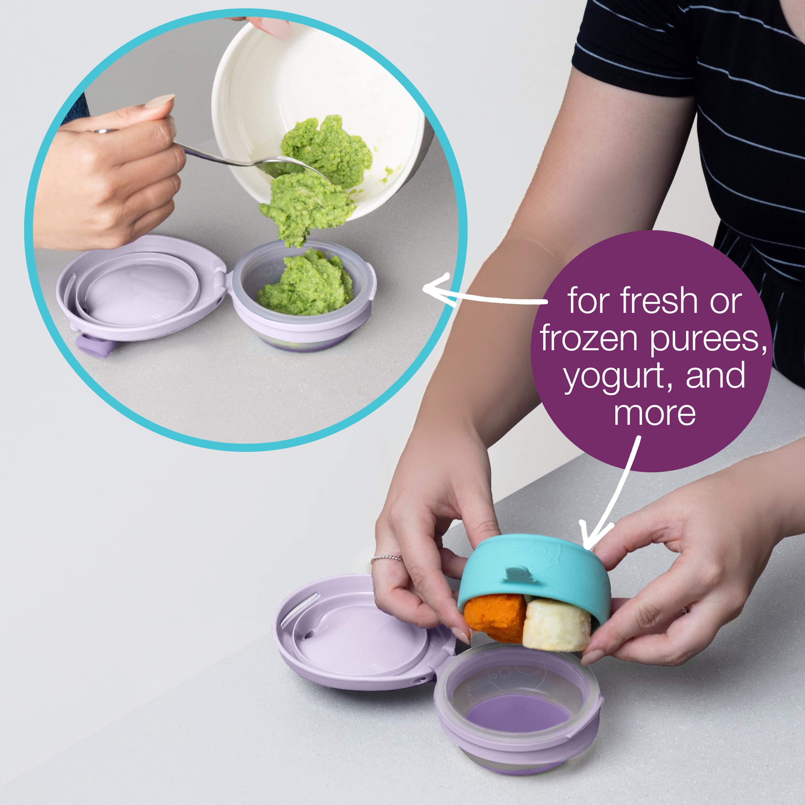 b.box Fill + Feed (Peony) | Reusable Baby Food Pouch | For Babies & Toddlers 4m+ | Silicone/Nylon Pouch, BPA-Free Lid | Dishwasher & Microwave Safe | 110mL (3.7oz, ½ Cup) Capacity