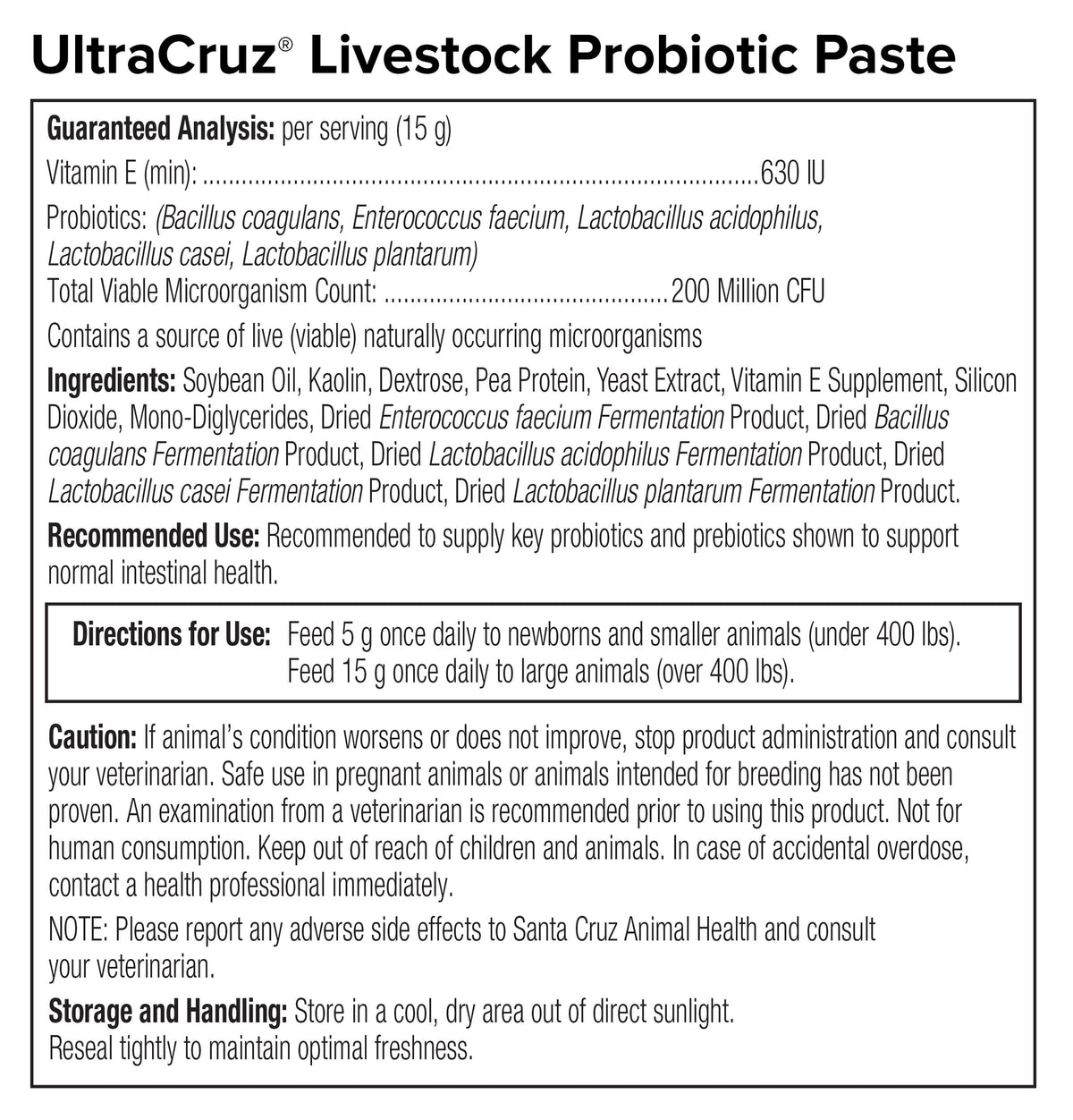 Probiotic Paste for Cattle, Goats, Sheep, and Pigs UC 60 ml, Paste, 4 Day Supply