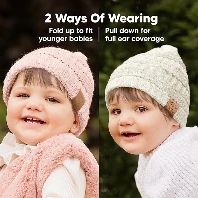 3-Pack Baby Beanies for Boys, Girls - Stretchy Knit Baby Hats, Cute Newborn & Toddler Winter Hat, Soft & Warm Infant Beanie 6-36 Months (Macaron, M)